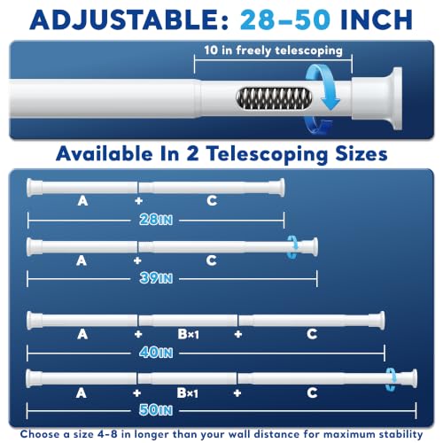 Adjustable Tension Curtain Rod 28-48 Inch No Drill White - No Wall Damage