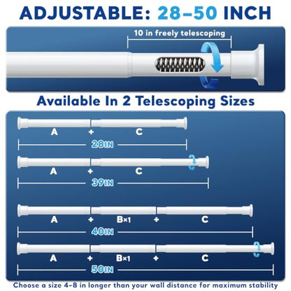 Adjustable Tension Curtain Rod 28-48 Inch No Drill White - No Wall Damage