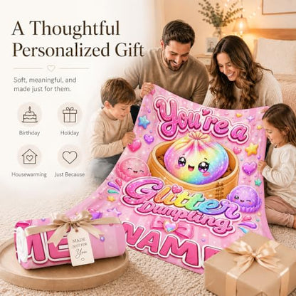 Pink Personalized Girls Dumpling Blanket - Custom Kids Throw