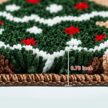 Christmas Bathroom Rug - Cute Gingerbread Bath Mat 16x24 Inches - Red Green Variation