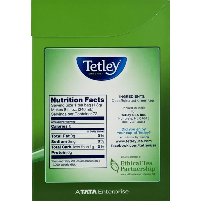 Tetley Green Tea, Decaffeinated ‑ 72 bags, 4.57oz box (pack of 2)