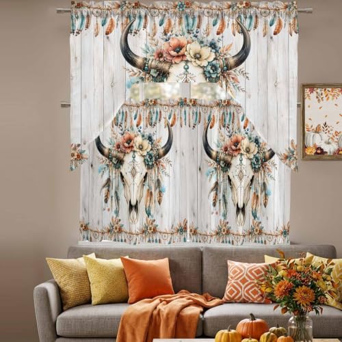 Turquoise Swag and Tier Curtain Set - 27.5W x 36L Pack of 3 for Kitchen Windows