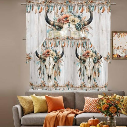 Turquoise Swag and Tier Curtain Set - 27.5W x 36L Pack of 3 for Kitchen Windows