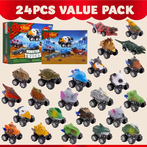 Christmas Advent Calendar with 24 Monster Truck Toys - Holiday Countdown & Party Favor