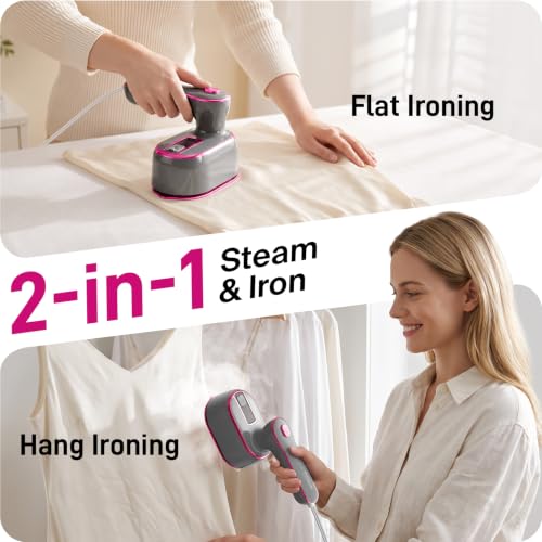 Pink 2-in-1 Handheld Clothes Steamer & Iron, 180° Rotatable Handle, Fast Heating, Portable Travel Steamer