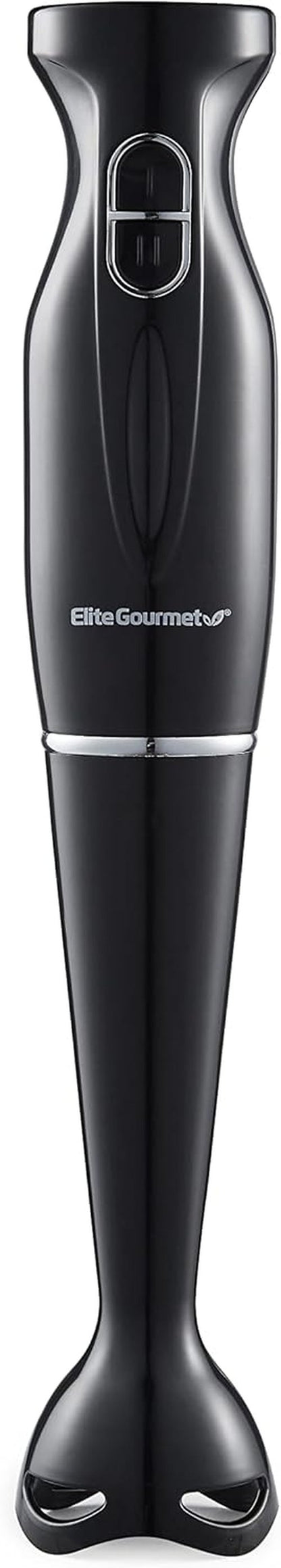Elite Gourmet Immersion Hand Blender - 300 Watts, 2 Speed with Detachable Blades & Wand - Charcoal Black