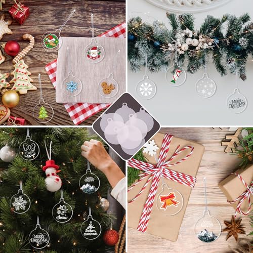 Clear Acrylic Ornament Blanks 3-Inch - 100 Pack for DIY Christmas Crafts