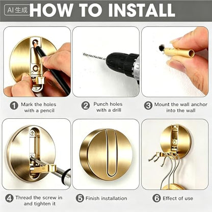 Brushed Gold Foldable Shower Towel Coat Hooks 2PCS Heavy Duty Wall Mount