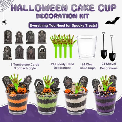 Halloween Graveyard Dessert Cups Kit with Spooky Decorations for Party Treats