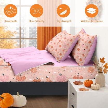 Kids Fall Zippered Bedding Set - Comforter, Fitted Sheet & Pillowcases