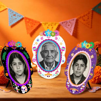 Dia de Los Muertos Picture Frame Set - Wooden 4x6 Ofrenda Decor, 3 Pieces