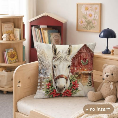 Horse Throw Pillow Cover 18x18 inches - Winter Christmas Decor - Horse Lover Gift - Variation: Horse