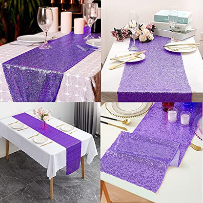 Purple Sequin Table Runner 12x108 Inches - Pack of 12 for Weddings & Parties