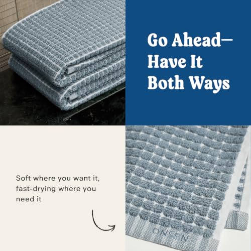 Onsen Waffle Cotton Bath Towel Set - Chambray 2 Pieces with Hand & Face Towels