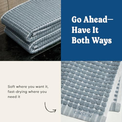 Onsen Waffle Cotton Bath Towel Set - Chambray 2 Pieces with Hand & Face Towels