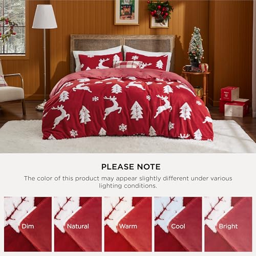Bedsure King Christmas Bedding Set with Red Fluffy Comforter & Pillows - Holiday Decor