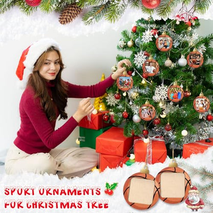 Basketball Wooden Photo Ornaments - Christmas Tree Decor, Set of 20