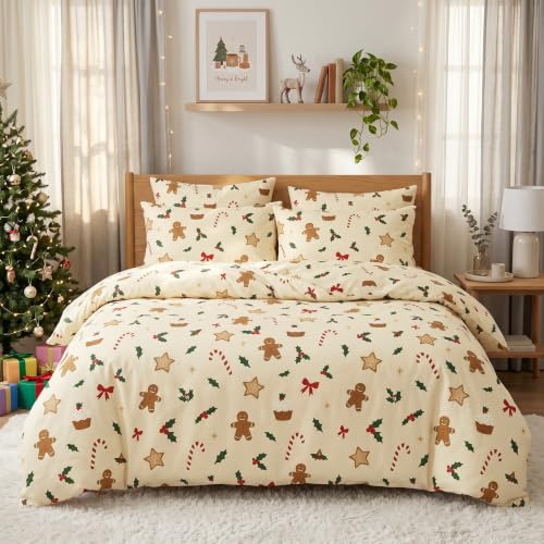 Queen Christmas Comforter Set Gingerbread Holiday Bedding Cream