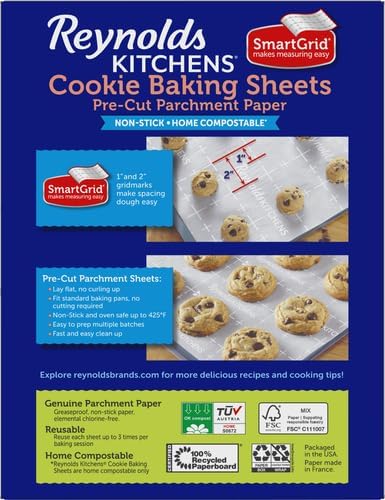 Reynolds Kitchens Baking Parchment Paper Sheets - Pre-Cut, Oven-Safe, No-Mess Cleanup | 12x16 in, 22 Count (Pack of 2)