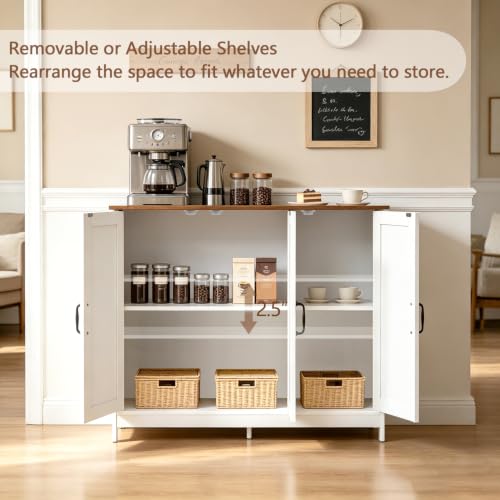 Farmhouse Buffet Storage Cabinet with Adjustable Shelves - White / 35.4W