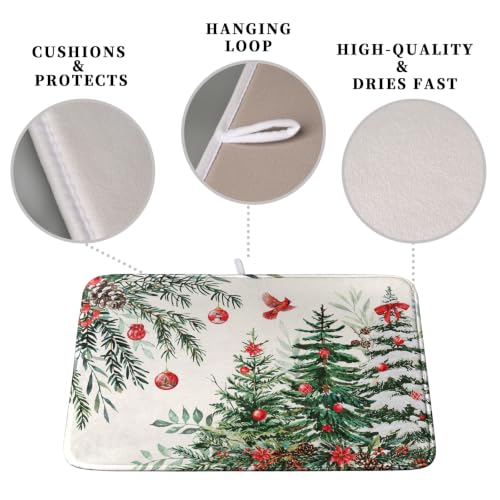 Christmas Tree Dish Drying Mat for Kitchen Counter Extra Large 18x24 Inches - Reversible & Absorbent Microfiber