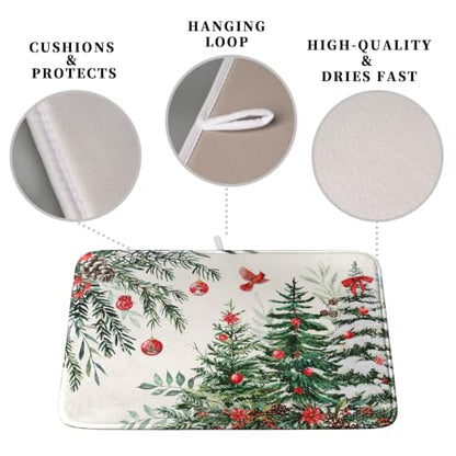 Christmas Tree Dish Drying Mat for Kitchen Counter Extra Large 18x24 Inches - Reversible & Absorbent Microfiber
