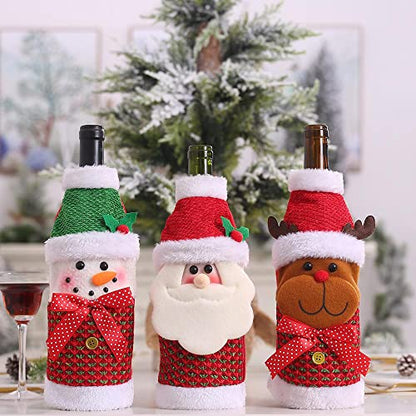 Christmas Wine Bottle Bags Set - Reusable Santa, Reindeer, Snowman & Bear Designs