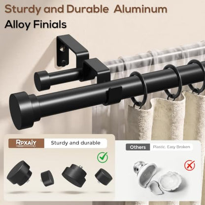 Heavy Duty Double Curtain Rod 36-76 Inch Black - Metal Support, Adjustable