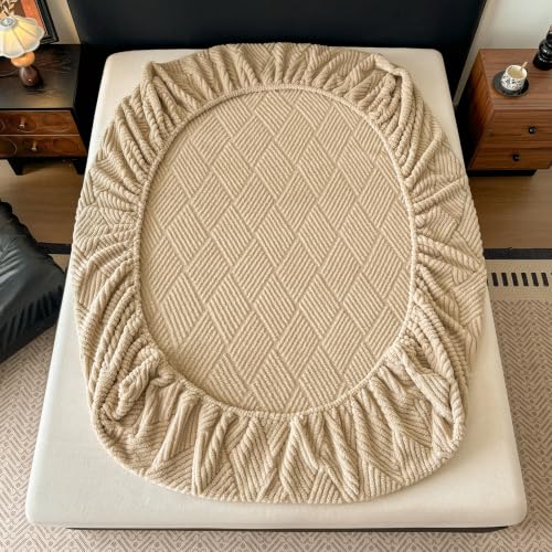 Khaki Velvet Fleece Twin Fitted Sheet - 15 Inch Deep Pocket