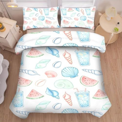 Girls Watercolor Seashell Watermelon Comforter Set Twin - Summer Vibe