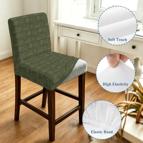Christmas Bar Stool Cover Set of 4 - Dark Green Farmhouse Deer & Pine Trees - Removable & Stretchable Pub Counter Chair Slipcovers with Backs - Variation: Green / 4pcs