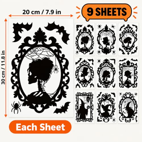 Halloween Window Clings 9 Pack - Reusable Static Silhouette Decorations