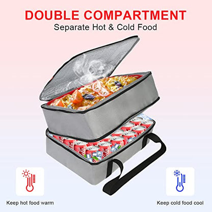 Bodaon Insulated Double Casserole Carrier Bag, Fits 9x13 and 11x15 Inch Baking Dish with Lid, Casserole Carriers for Hot or Cold Food for Transport (Grey)