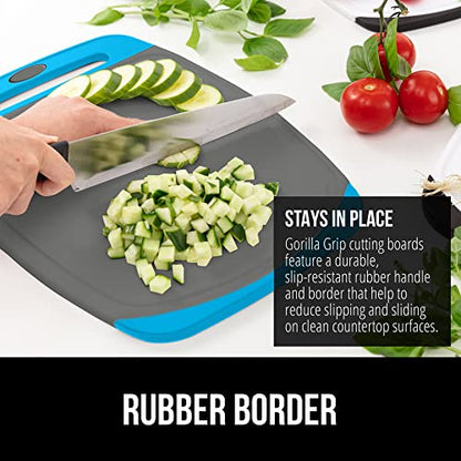 The Original Gorilla Grip Oversized 100% BPA Free Reversible Durable Kitchen Cutting Board Set of 3, Juice Grooves, Dishwasher Safe, Easy Grip Handle Border, Food Chopping Boards, Cooking, Aqua Gray