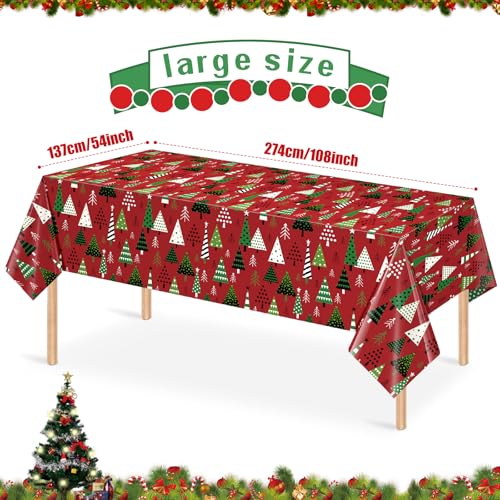 Red Christmas Tree Tablecloth 54x108 Inch 3 Pack Waterproof Disposable Holiday Decor