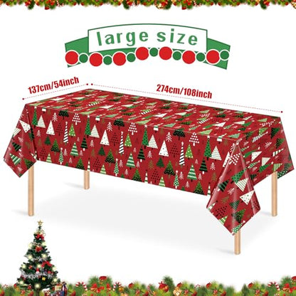 Red Christmas Tree Tablecloth 54x108 Inch 3 Pack Waterproof Disposable Holiday Decor