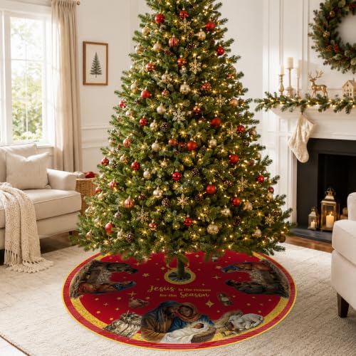 Christmas Tree Skirt 48 Inch - Jesus is the Reason Nativity Design