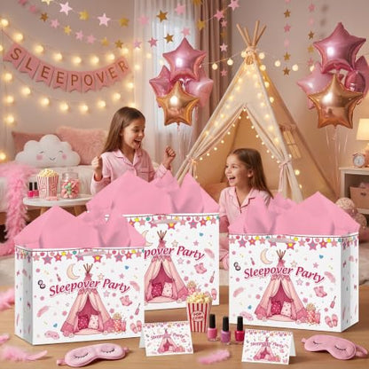 Pink Sleepover Party Gift Bag with Wrapping Paper and Card for Girls Teens