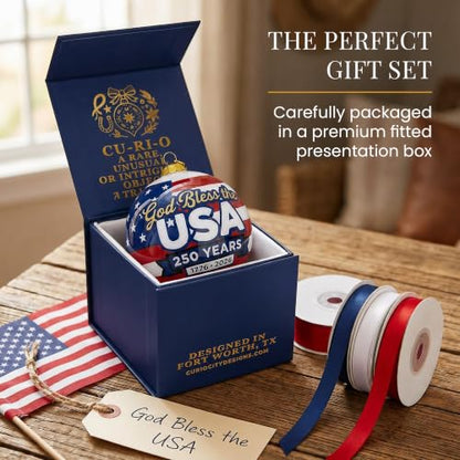 Hand-Painted Glass USA Christmas Ornament 1776-2026 Patriotic Keepsake
