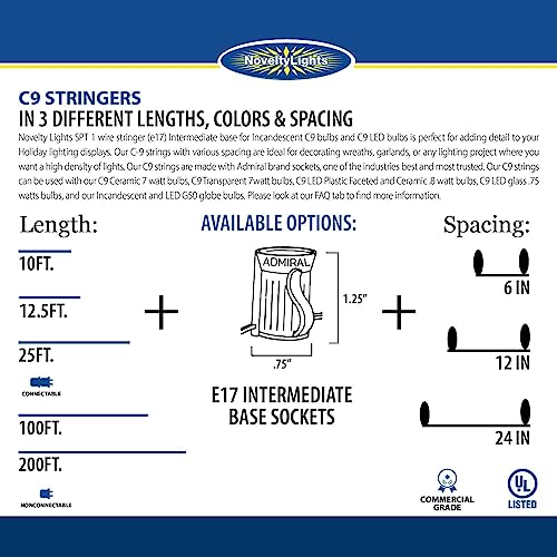 100 Foot Outdoor C9 String Light Set with White Sockets - Holiday & Christmas Lighting