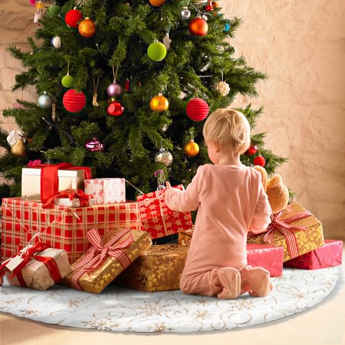 Golden Sequin Christmas Tree Skirt 48 Inch Faux Fur Holiday Decor