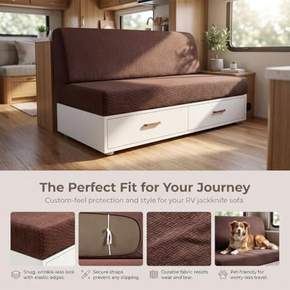 RV Couch Covers for Jackknife Sofa Bed - 2 Pieces Dark Brown