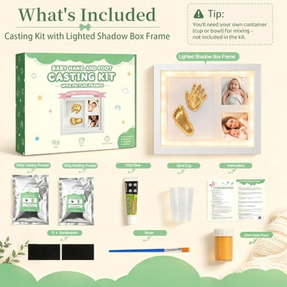 Baby Hand and Foot Casting Kit with Lighted Shadow Box Frame - Keepsake Gift