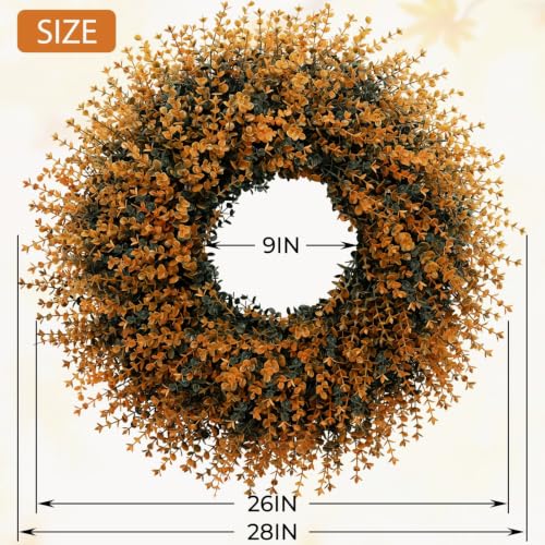 28-Inch Fall Boxwood Wreath for Front Door Decoration - Orange