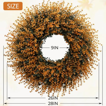 28-Inch Fall Boxwood Wreath for Front Door Decoration - Orange