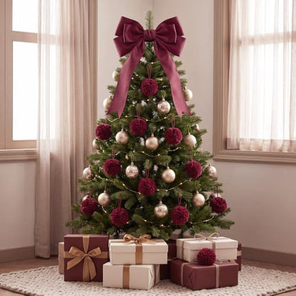 20 Pcs Burgundy Christmas Yarn Pom Poms - Fuzzy Holiday Decorations