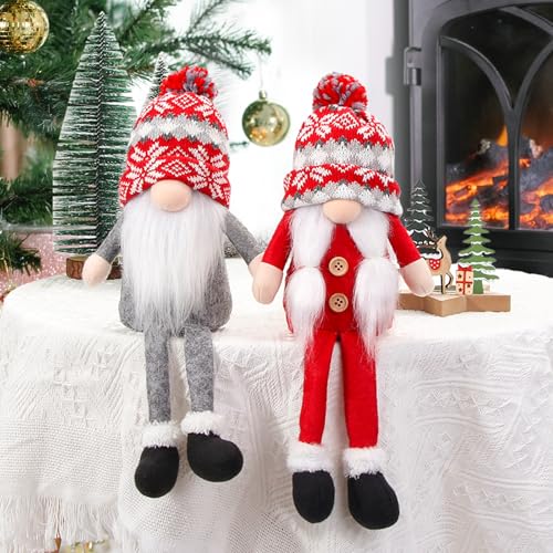 Christmas Gnome Decorations Set - Handmade Elf Santa Scandinavian Figurines