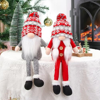 Christmas Gnome Decorations Set - Handmade Elf Santa Scandinavian Figurines