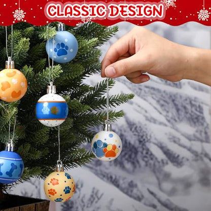 Blue Dog Paw Christmas Ball Ornaments - 36 Pcs Mini Tree Decorations