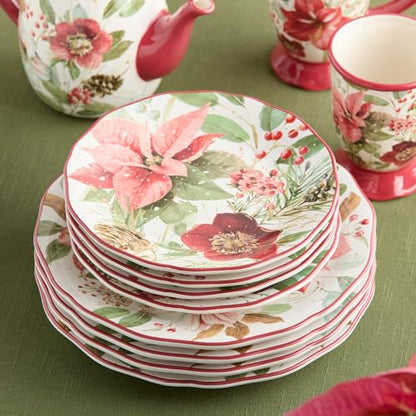 Winter Blooms Holiday Dessert Plates Set of 4 - 9 Inch Floral Tableware